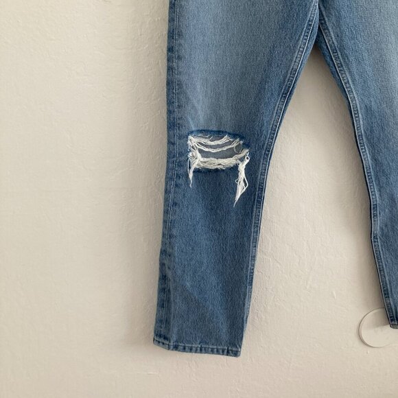 Agolde Riley Jeans Button Fly High Ride Distressed Classic Rigid Denim Crop 23 - Picture 3 of 11